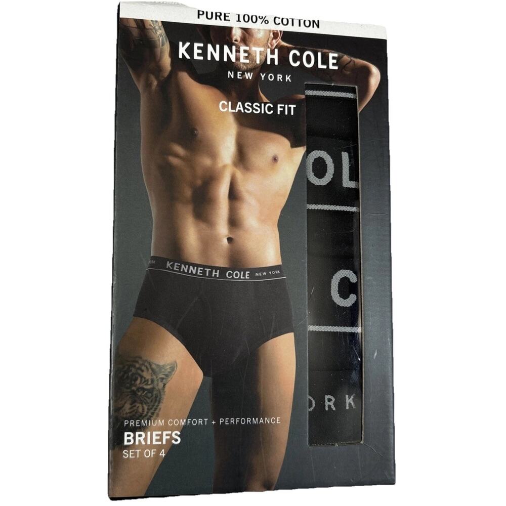 Men's KENNETH COLE COTTON CLASSIC FIT BLACK BRIEFS 4 PACK Mens Size XL NEW
